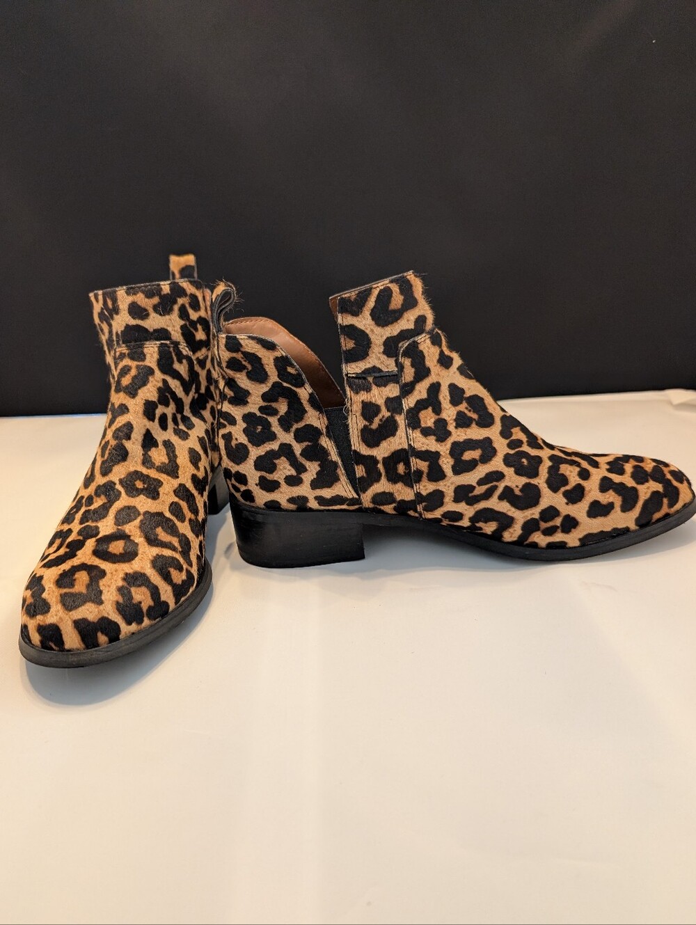 Franco Sarto Leopard Leather Hair-On-Hide Ankle Boots 7.5